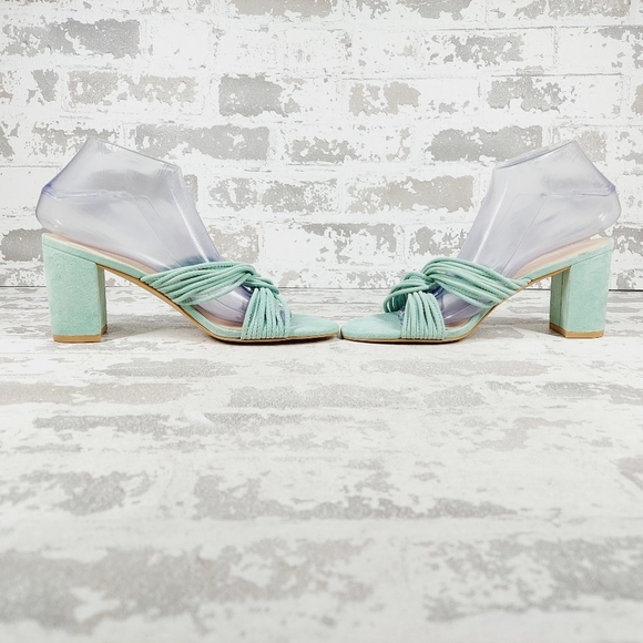 NEW Stuart Weitzman MINT EUCALYPTUS Twist Block Slide High Heel Sandals F404 - Picture 7 of 13